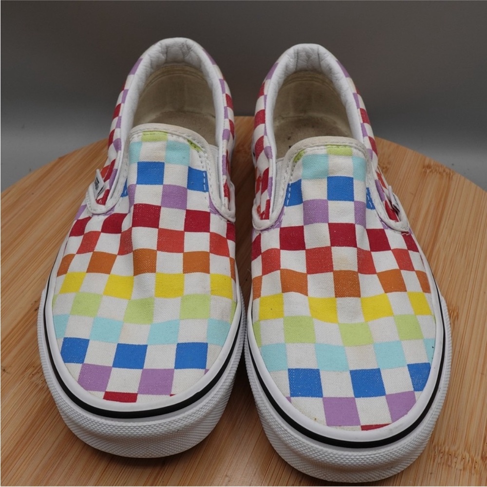 Vans Shoes Womens 7 Mens 5.5 Multicolor Checkered Slip on Sneakers Skate Flaws